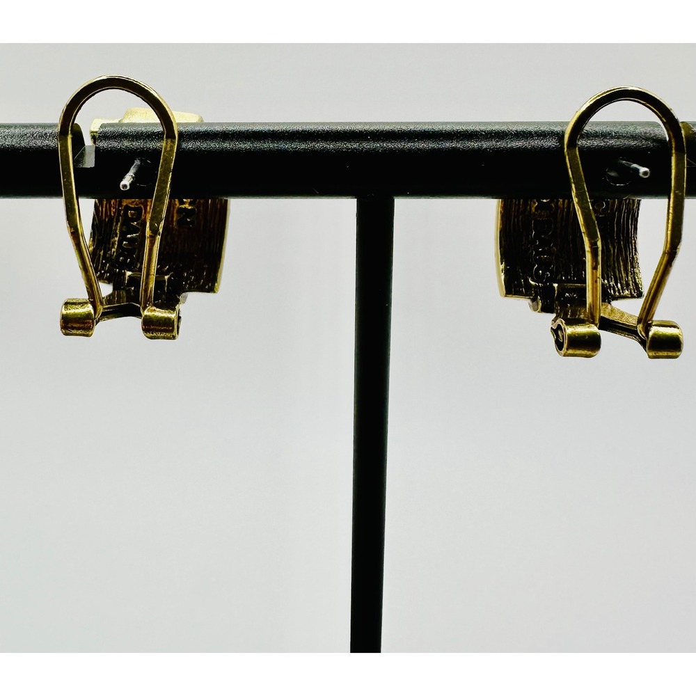 Heidi Daus Bronzetone Baguette Amethyst Crystal Art Deco Omega Hoop Earrings - Picture 7 of 7